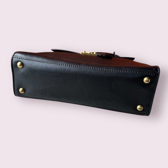 Vintage Christian Dior Black Leather Top Handle Bag – Lock & Key, Made in France - Picture 9 of 14